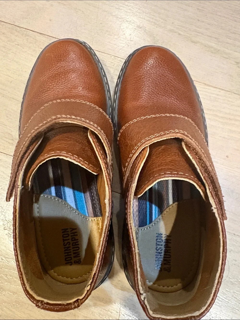 Johnston & Murphy Kids Brown Leather Hook-and-Loop Dress Shoes